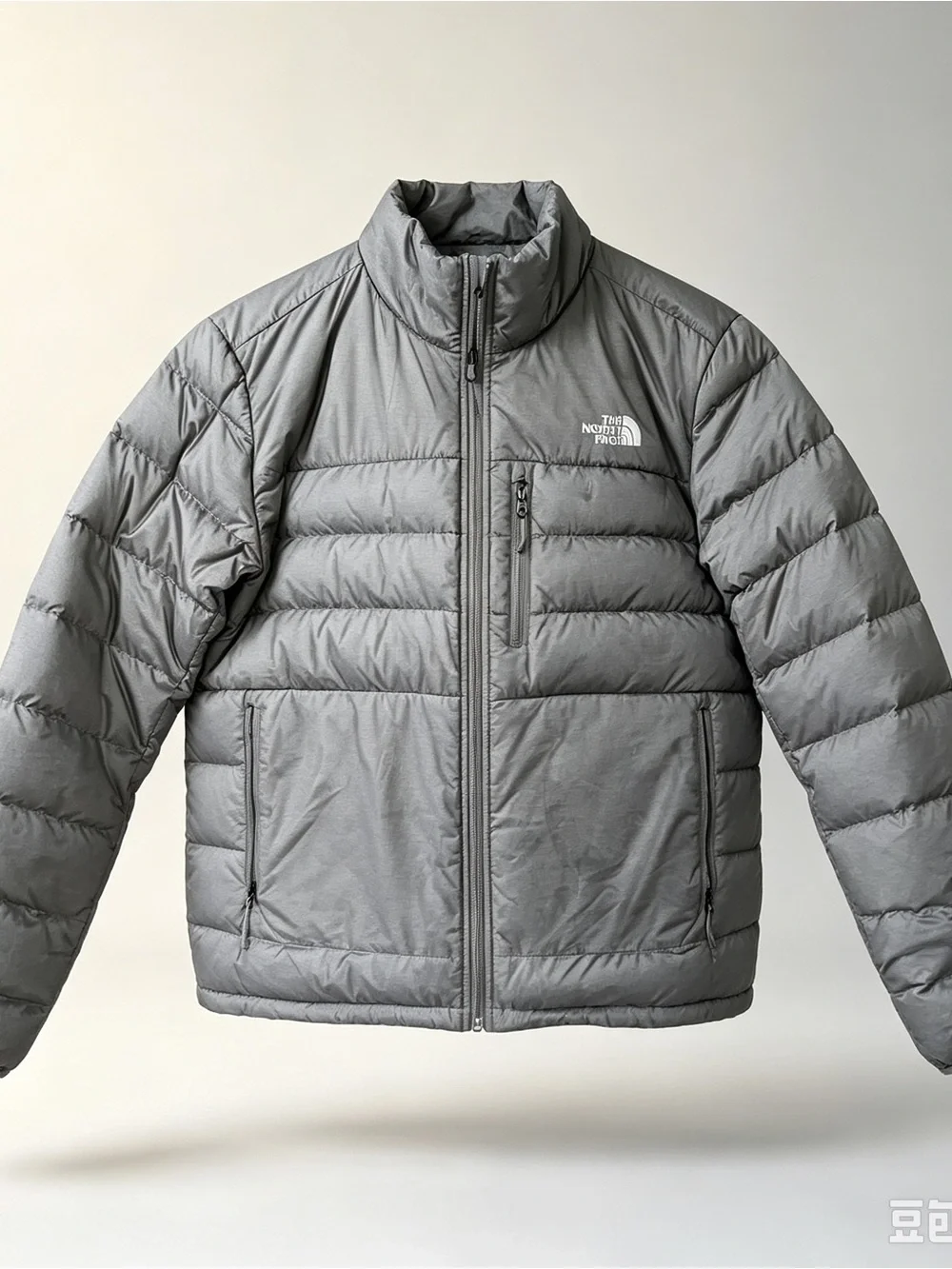The North Face Men's Gray 550 Down Puffer Jacket Full Zip Stand-Up Collar M